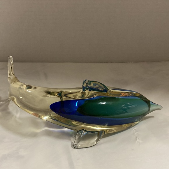 Art Glass Dolphin Tail in Air Amber Color Blue and Green Figurine Paperweight - Picture 6 of 8